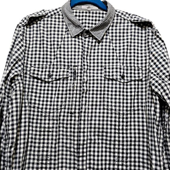For All Mankind Men's Gingham Checkered Long Sleeve Shirt L Black & White - Picture 3 of 11